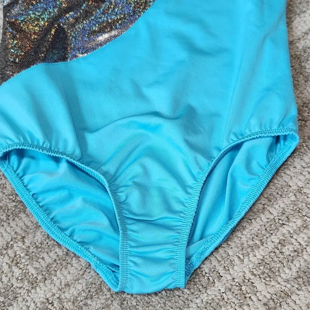Danskin Now girls gymnastics dance leotard blue black size M 7-8